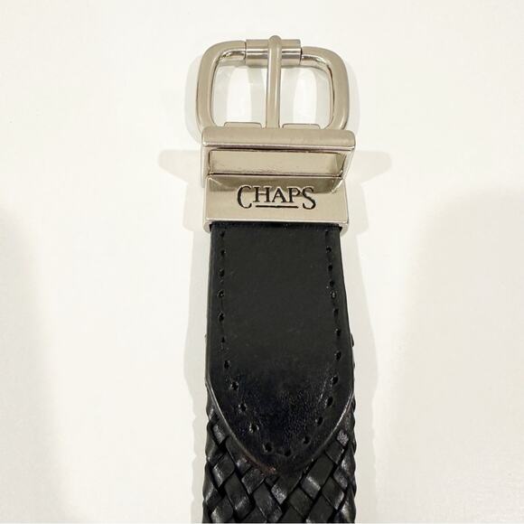 Chaps Classic Prep Preppy Black Woven Bonded Leather Belt - Picture 8 of 8